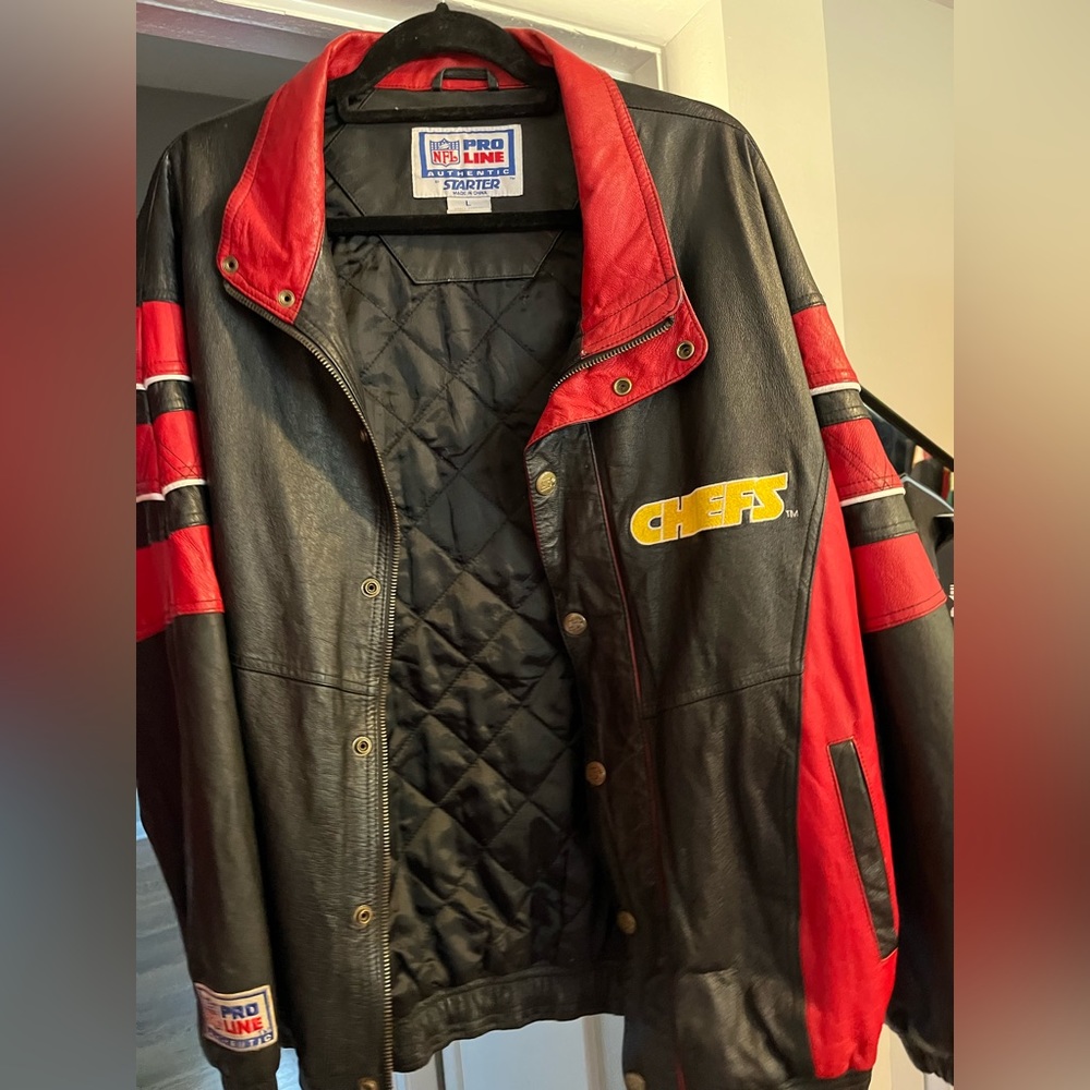 Vintage leather chiefs Jean jacket. Starter Brand